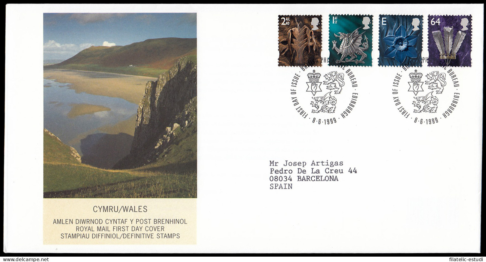 Gran Bretaña 2110/13  1999 SPD FDC Serie Regional Gales Sobre Primer Día Phila - Non Classés