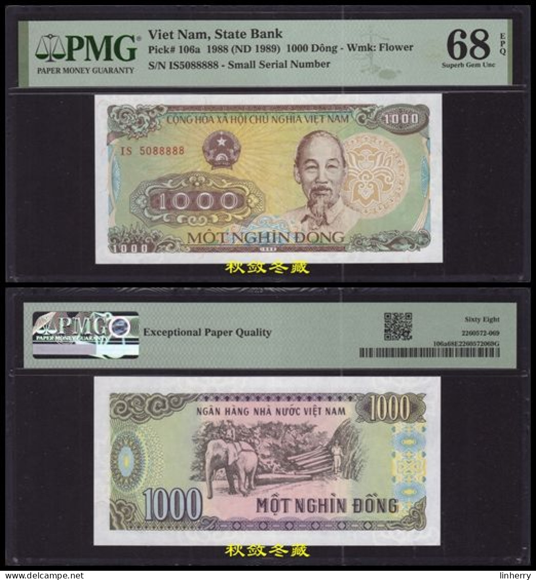 Vietnam 1000 Dong 1988, Paper, Lucky Number 88888, PMG68 - Vietnam