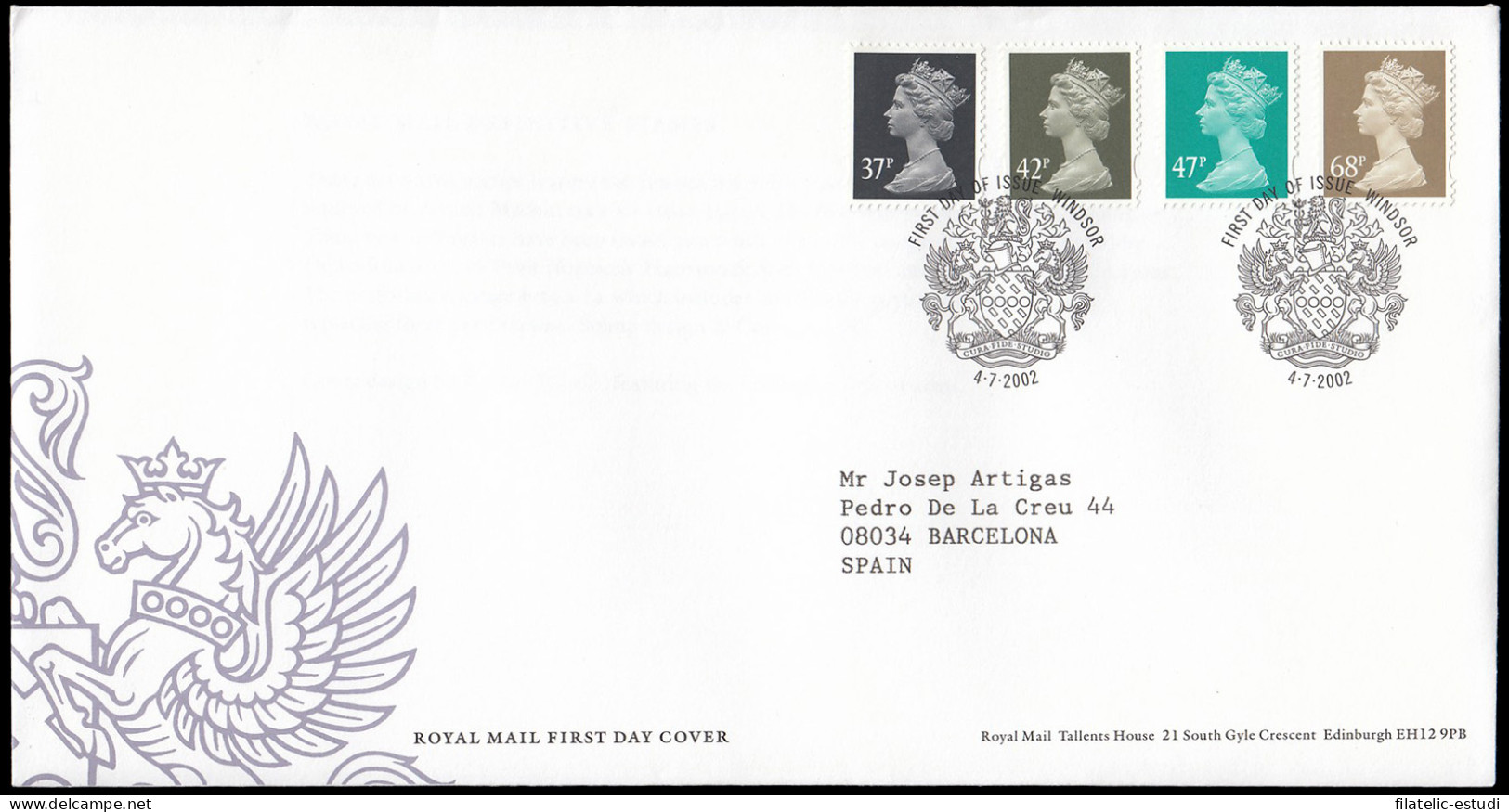 Gran Bretaña 2342/45 2002 SPD FDC Serie Reina Isabel II Sobre Primer Día Winds - Zonder Classificatie