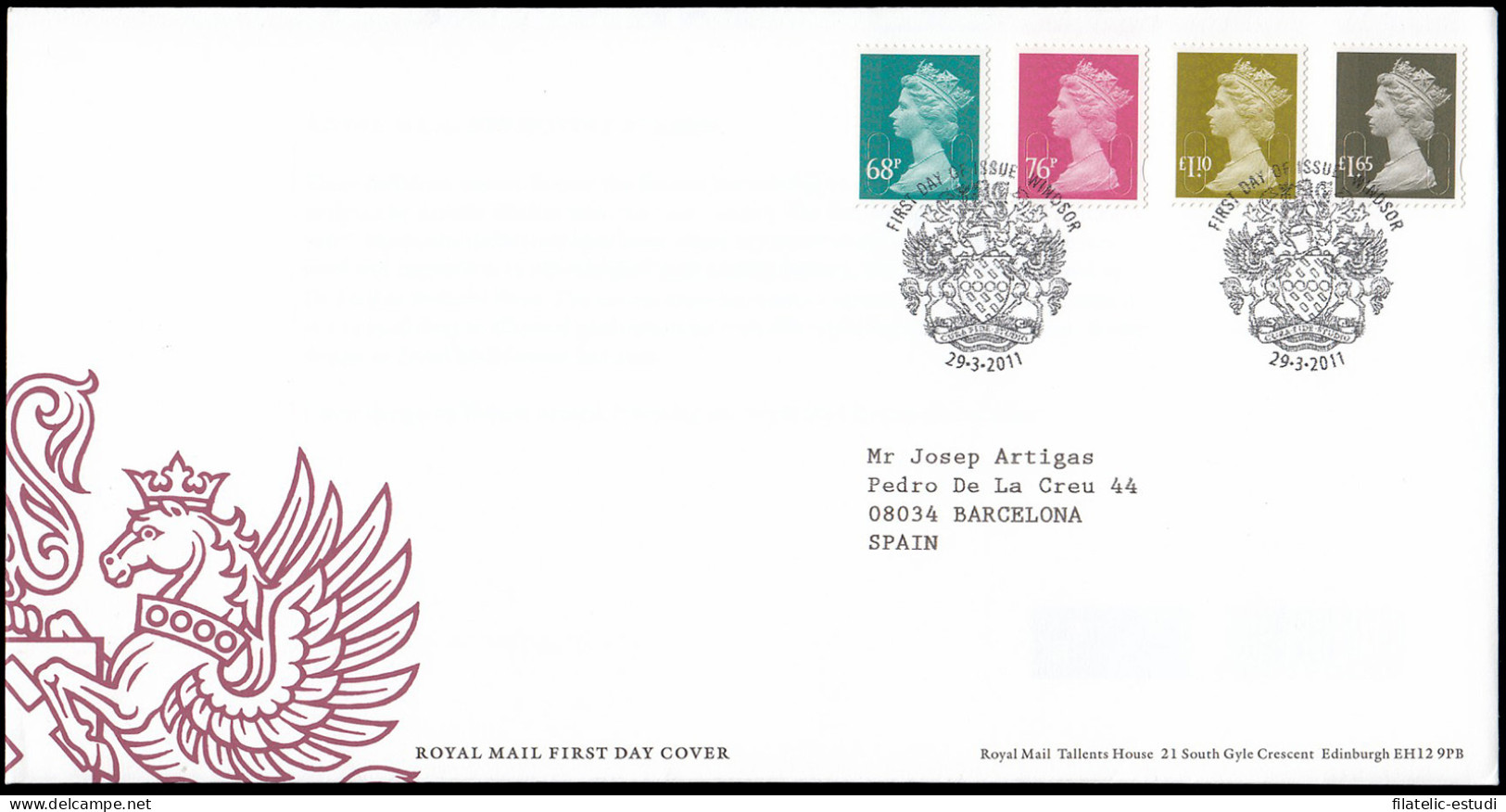 Gran Bretaña 3464/67 2011 SPD FDC Serie Reina Isabel II Sobre Primer Día Winds - Sin Clasificación