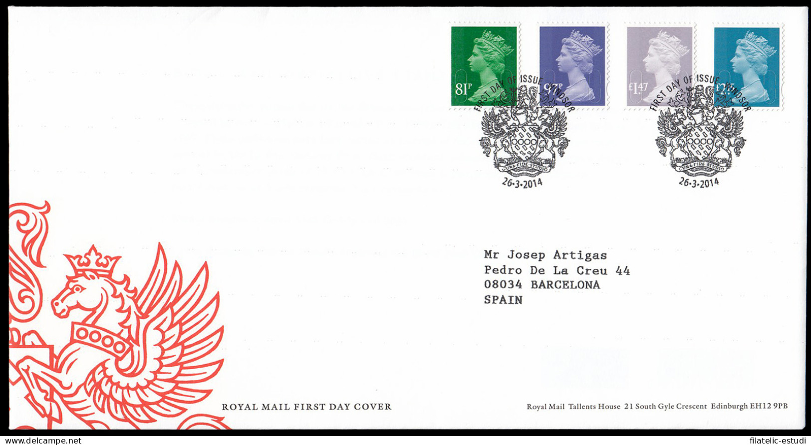 Gran Bretaña 3986/89 2014 SPD FDC Serie Reina Isabel II Sobre Primer Día Winds - Non Classés