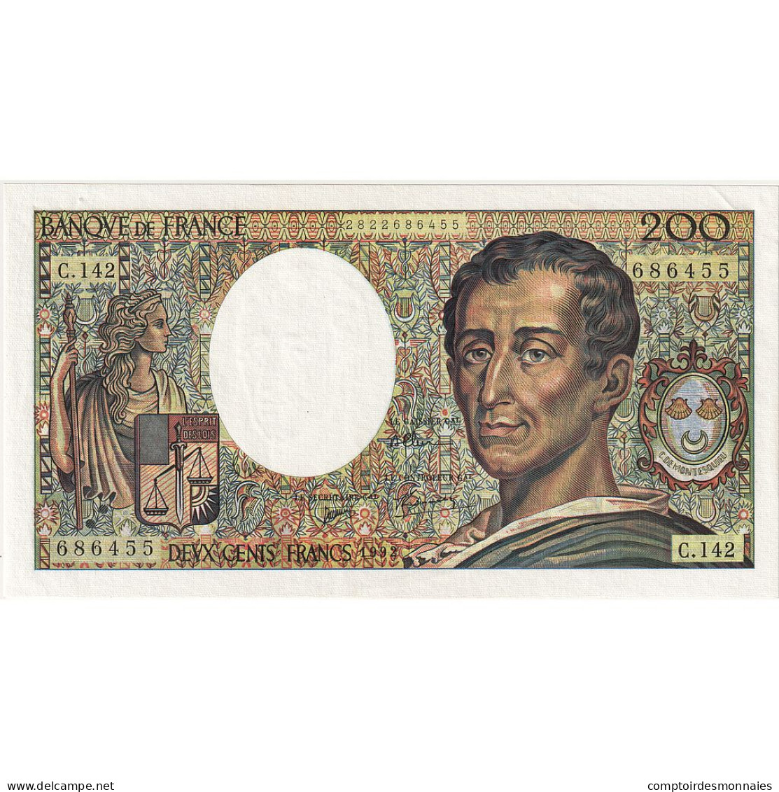 France, 200 Francs, Montesquieu, Undated (1992), C.142, SUP - 200 F 1981-1994 ''Montesquieu''