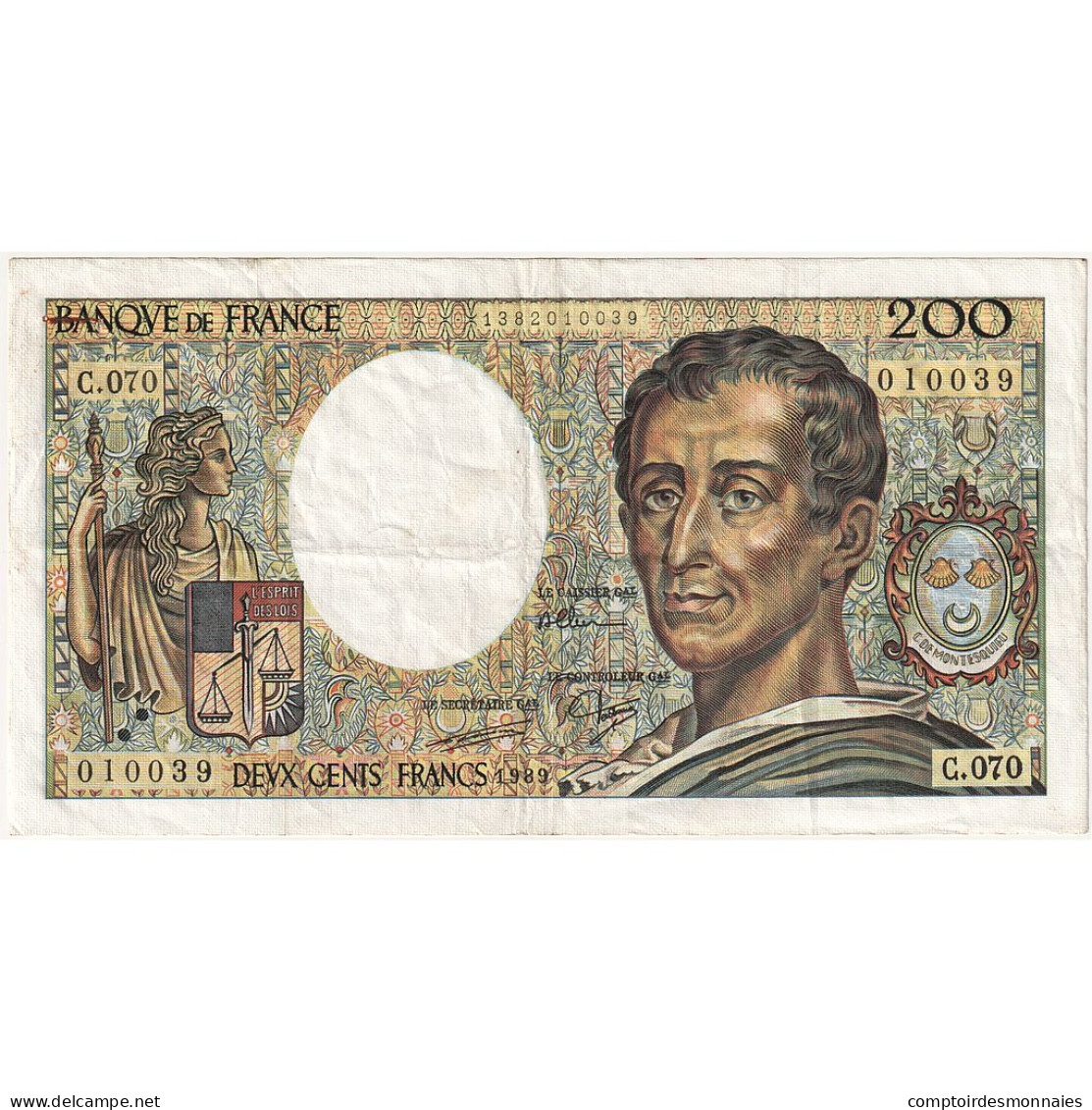 France, 200 Francs, Montesquieu, 1989, C.070, TTB+, Fayette:70.09, KM:155c - 200 F 1981-1994 ''Montesquieu''