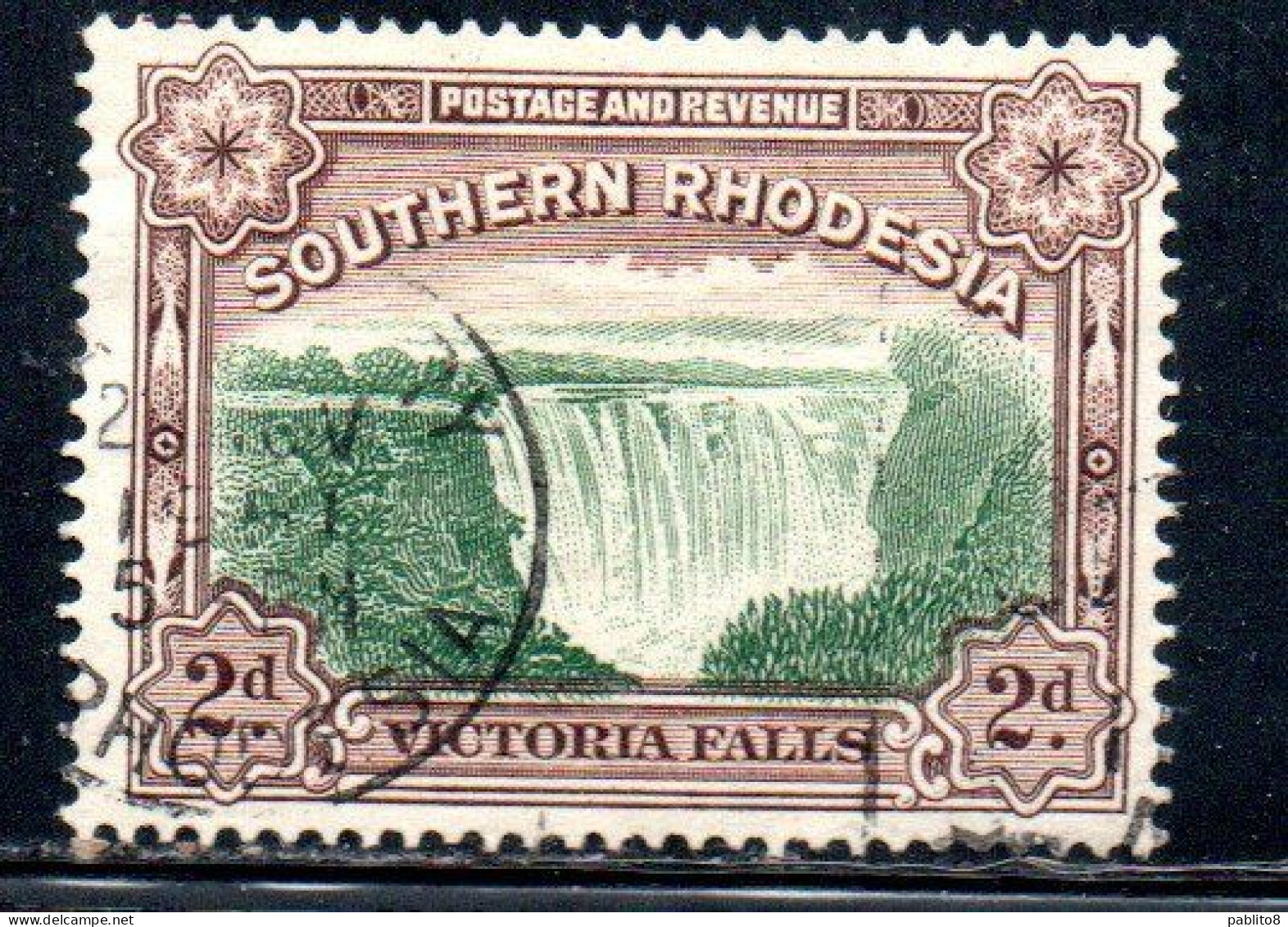 SOUTHERN RHODESIA RODESIA DEL SUD 1932 VICTORIA FALLS CASCATE VITTORIA 2d USED USATO OBLITERE' - Southern Rhodesia (...-1964)