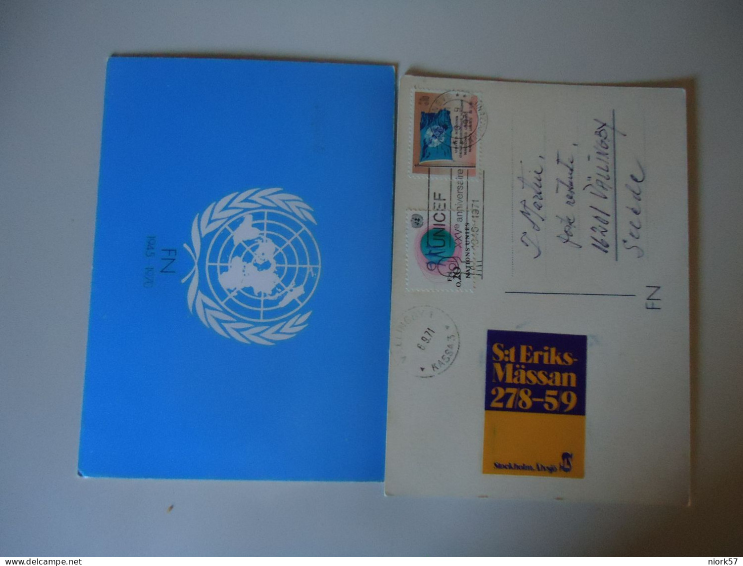UNITED NATIONS   USA MAXIMUM CARDS 1971 WITH VIGNETTES  SWEDEN POSTED SWITZERLAND - Emisiones Comunes New York/Ginebra/Vienna