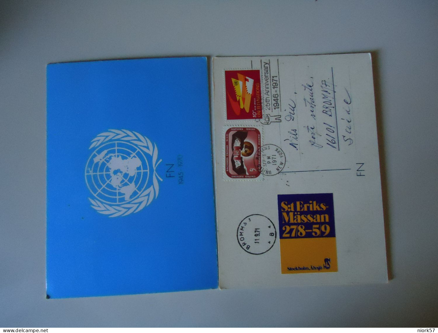UNITED NATIONS   USA MAXIMUM CARDS 1971 WITH VIGNETTES  SWEDEN POSTED SWITZERLAND - Emissions Communes New York/Genève/Vienne