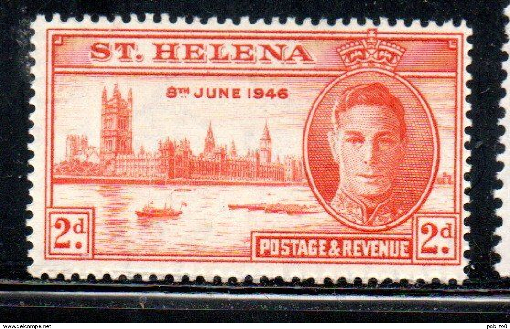 ST. SAINT HELENA ISLE ISOLA DI SANT'ELENA 1946 PEACE ISSUE KING GEORGE VI 2p MNH - Sainte-Hélène