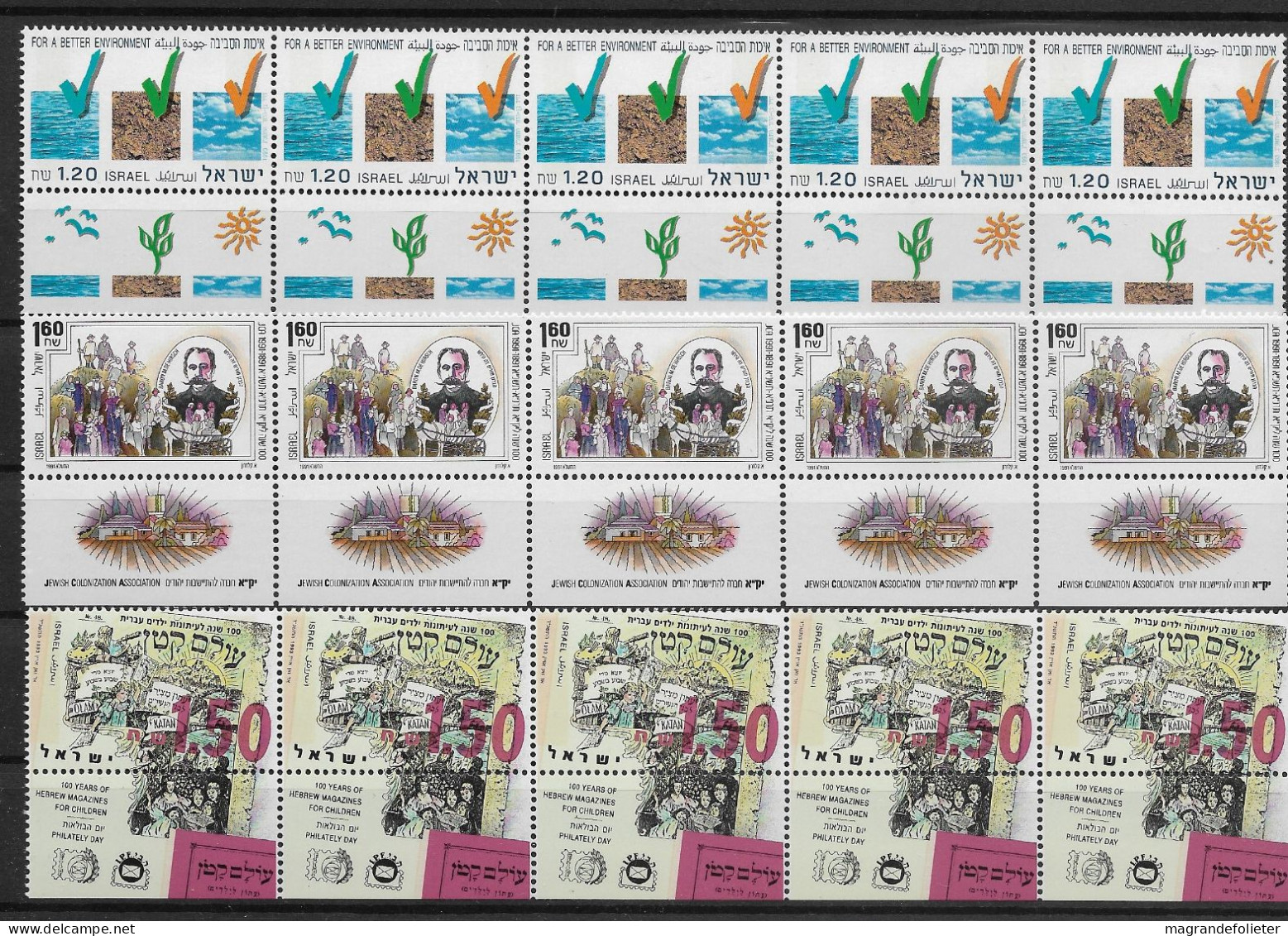 TIMBRE STAMP ZEGEL ISRAEL PETIT LOT TOUS  XX  5 X 1141-1222-1230 - Ungebraucht (mit Tabs)