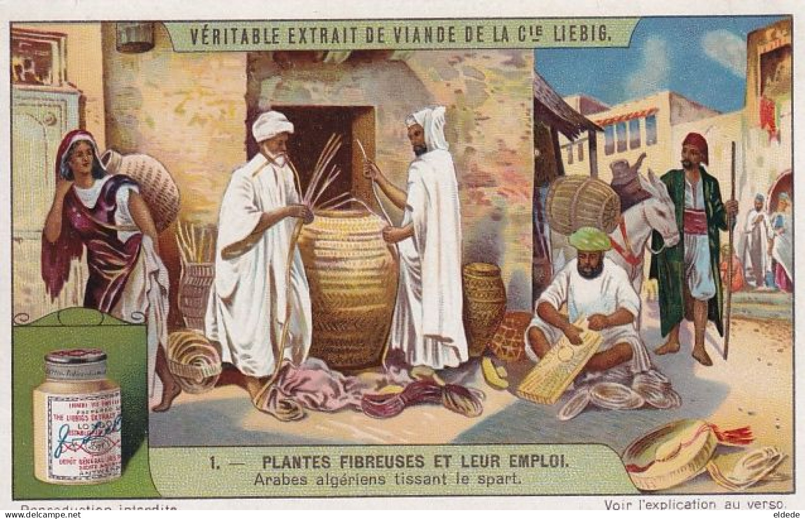 Chromo Arabes Algériens Tissant Le Spart Alfa  Halfa  Vannier Vannerie - Professions