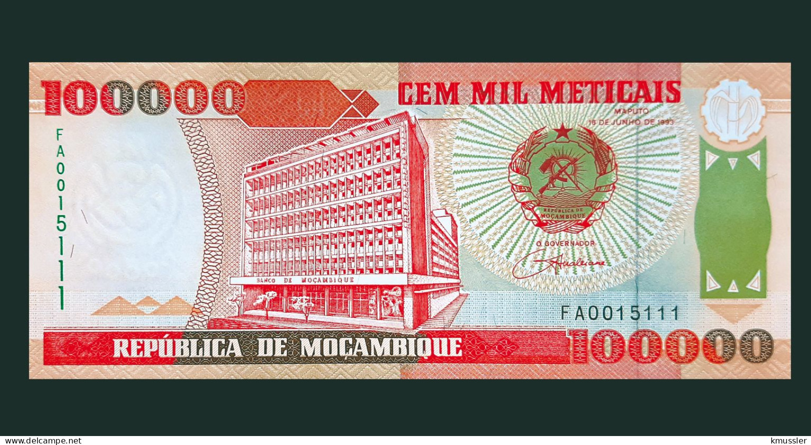 # # # Banknote Mosambik (Mozambique) 100.000 Meticais 1993 (P-139) UNC # # # - Moçambique