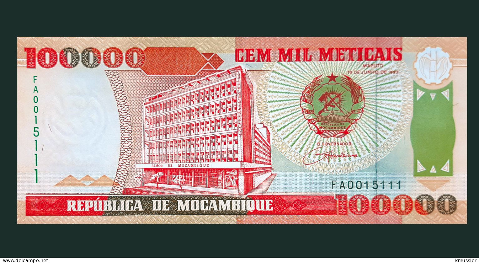 # # # Banknote Mosambik (Mozambique) 100.000 Meticais 1993 (P-139) UNC # # # - Mozambico