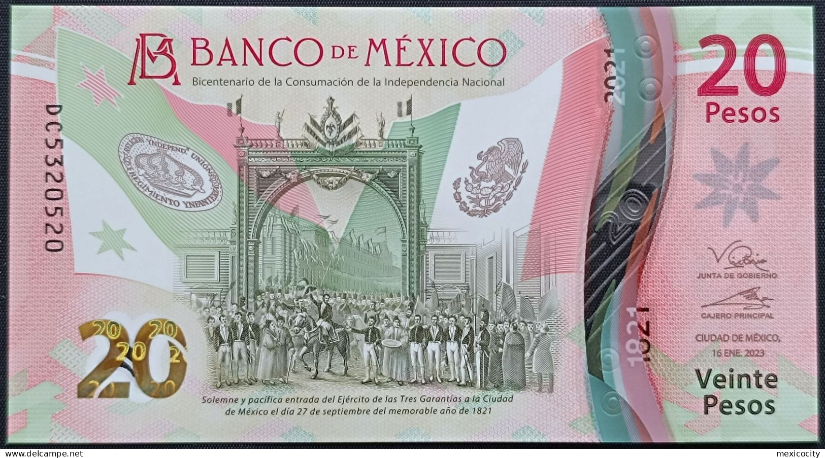 MEXICO $20 ! SERIES DC NEW 16-JAN-2023 DATE ! Victoria Rod. Sign. INDEPENDENCE POLYMER NOTE Read Descr. For Notes - México