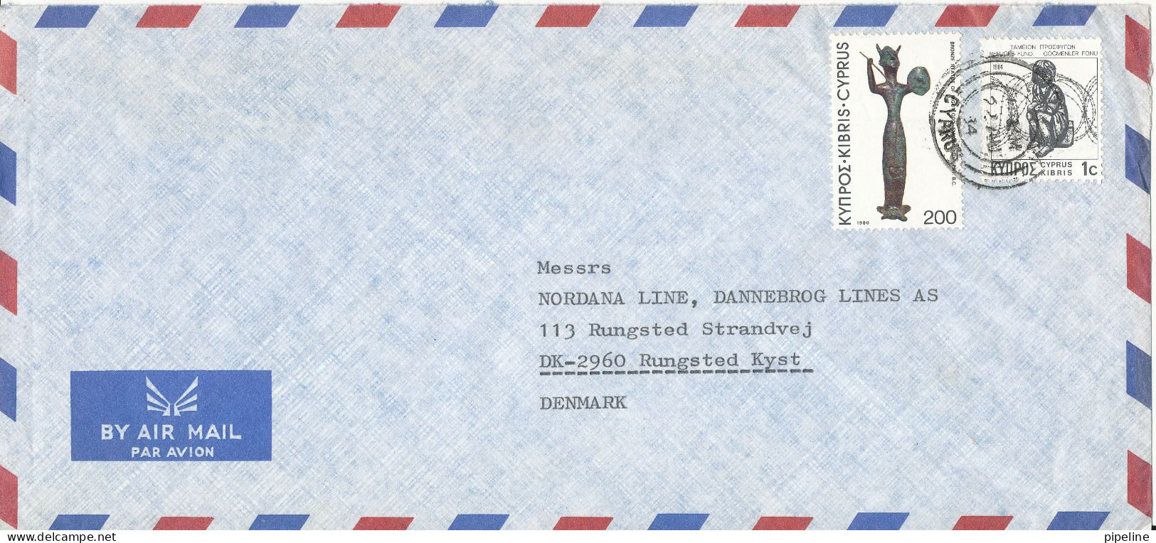 Cyprus Republic Air Mail Cover Sent To Denmark Larnaca 22-8-1984 - Covers & Documents