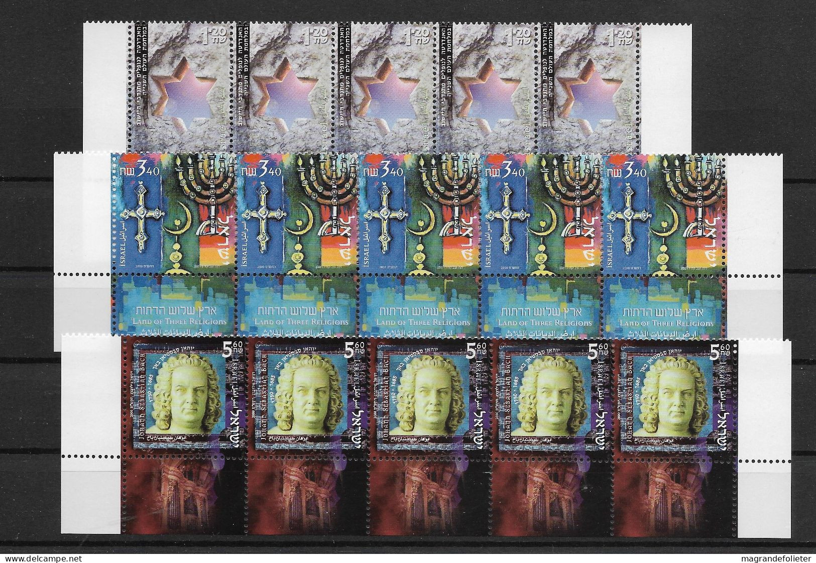 TIMBRE STAMP ZEGEL ISRAEL PETIT LOT TOUS  XX  5 X 1487-1492-1493  XX - Ungebraucht (mit Tabs)