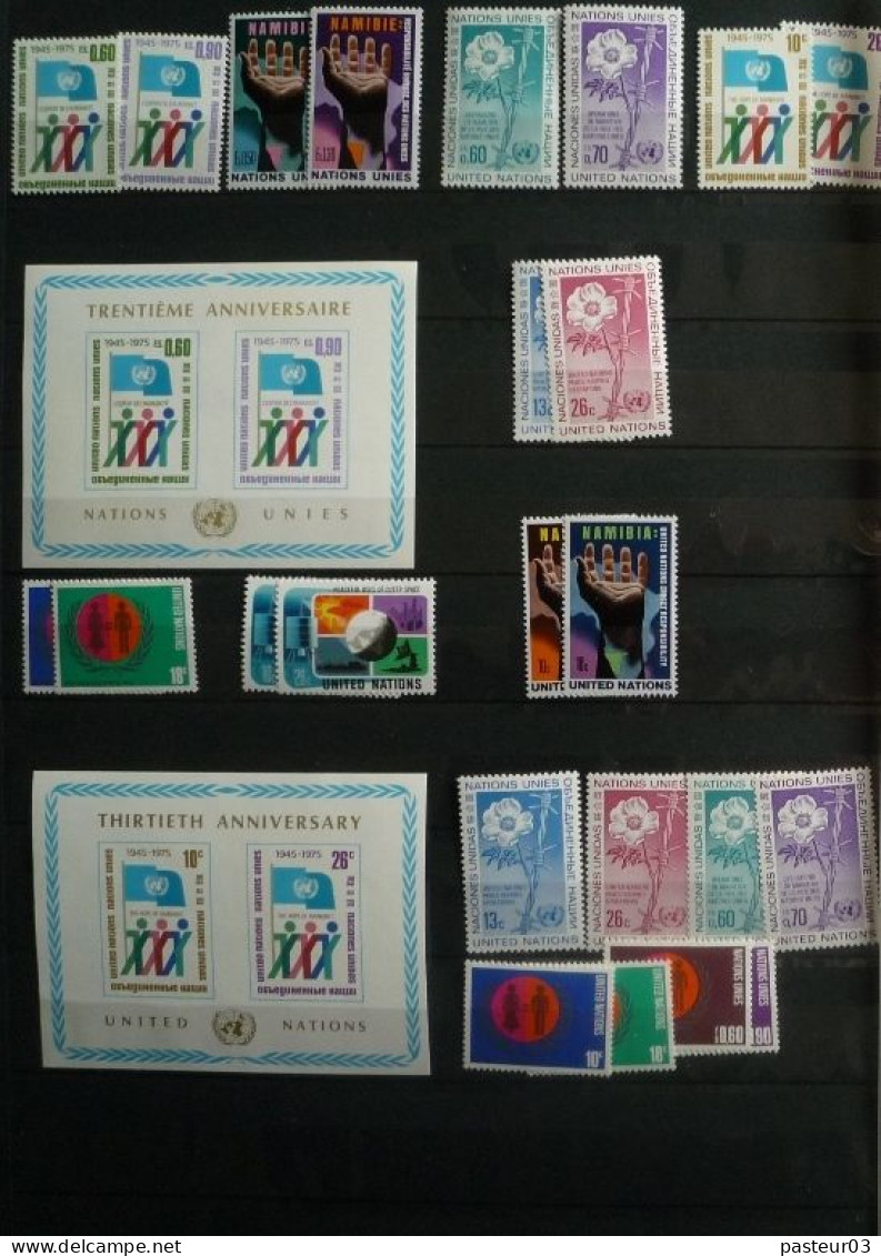 Nations Unies Collection nombre important de timbres et blocs et  plus 16 feuillets drapeaux