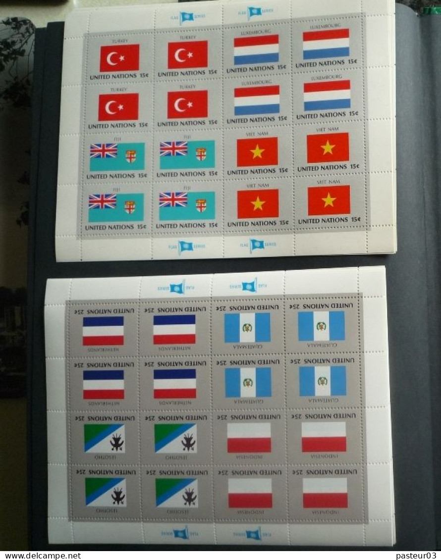 Nations Unies Collection nombre important de timbres et blocs et  plus 16 feuillets drapeaux