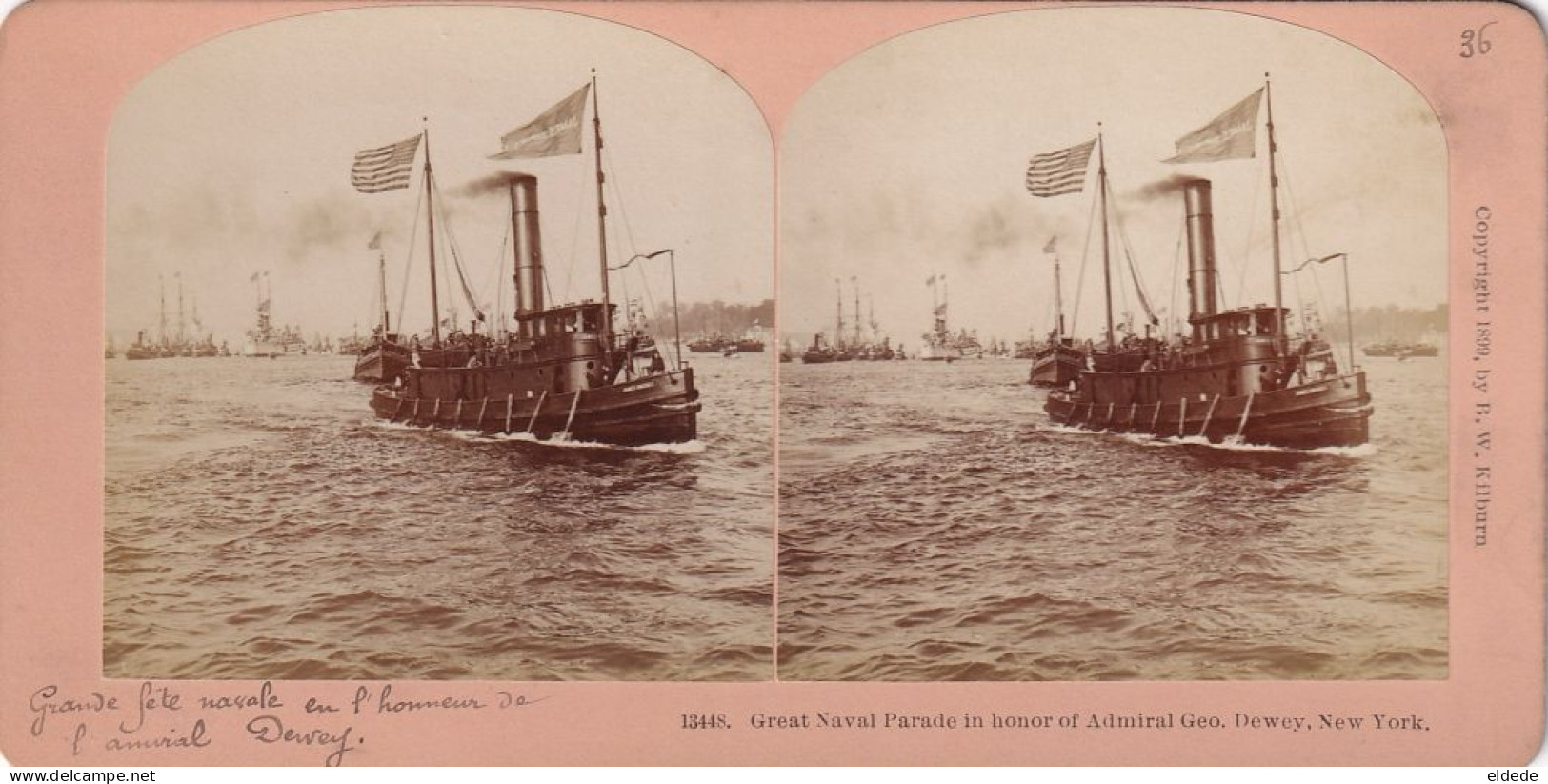 Stéreo Naval Parade In Honor Geo. Dewey New York Born In Montpellier Vermont Victory Of Manila Bay 1898 - Philippines