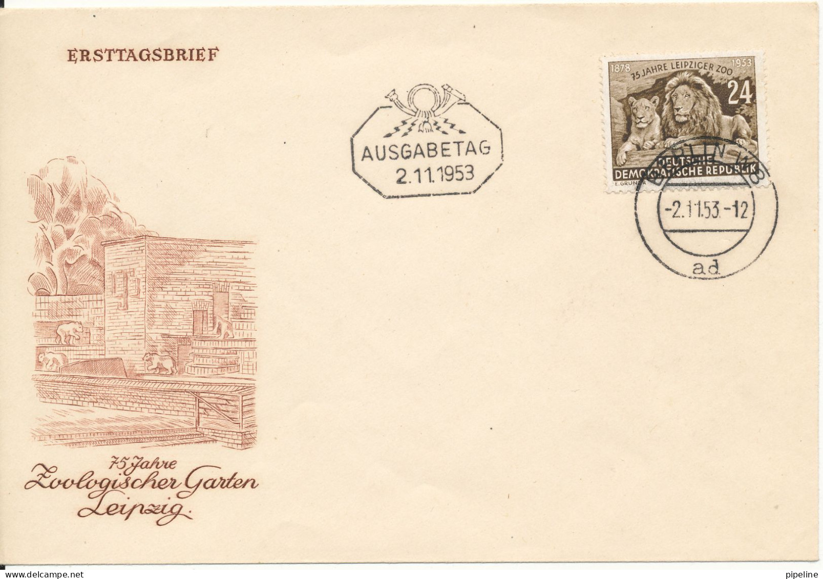 Germany DDR FDC 2-11-1953 Leipzig Zoo With Cachet - Autres & Non Classés