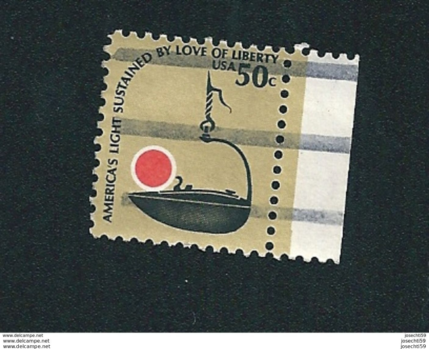 N° 1229 Lampe à Huile De Baleine  Etats-Unis (1978) Oblitéré 50c., Bistre-brun, Noir Et Rouge Stamp   Bord De Feuille - Gebraucht