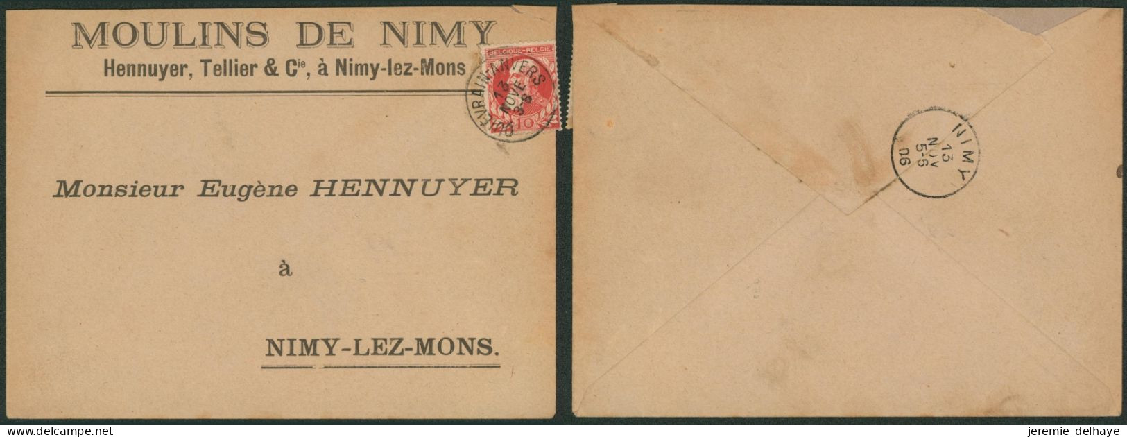 Grosse Barbe - N°74 Sur L. à En-tête (Moulins De Nimy) + Obl Ambulant "Quiévrain-Anvers" > Nimy - Ambulante Stempels