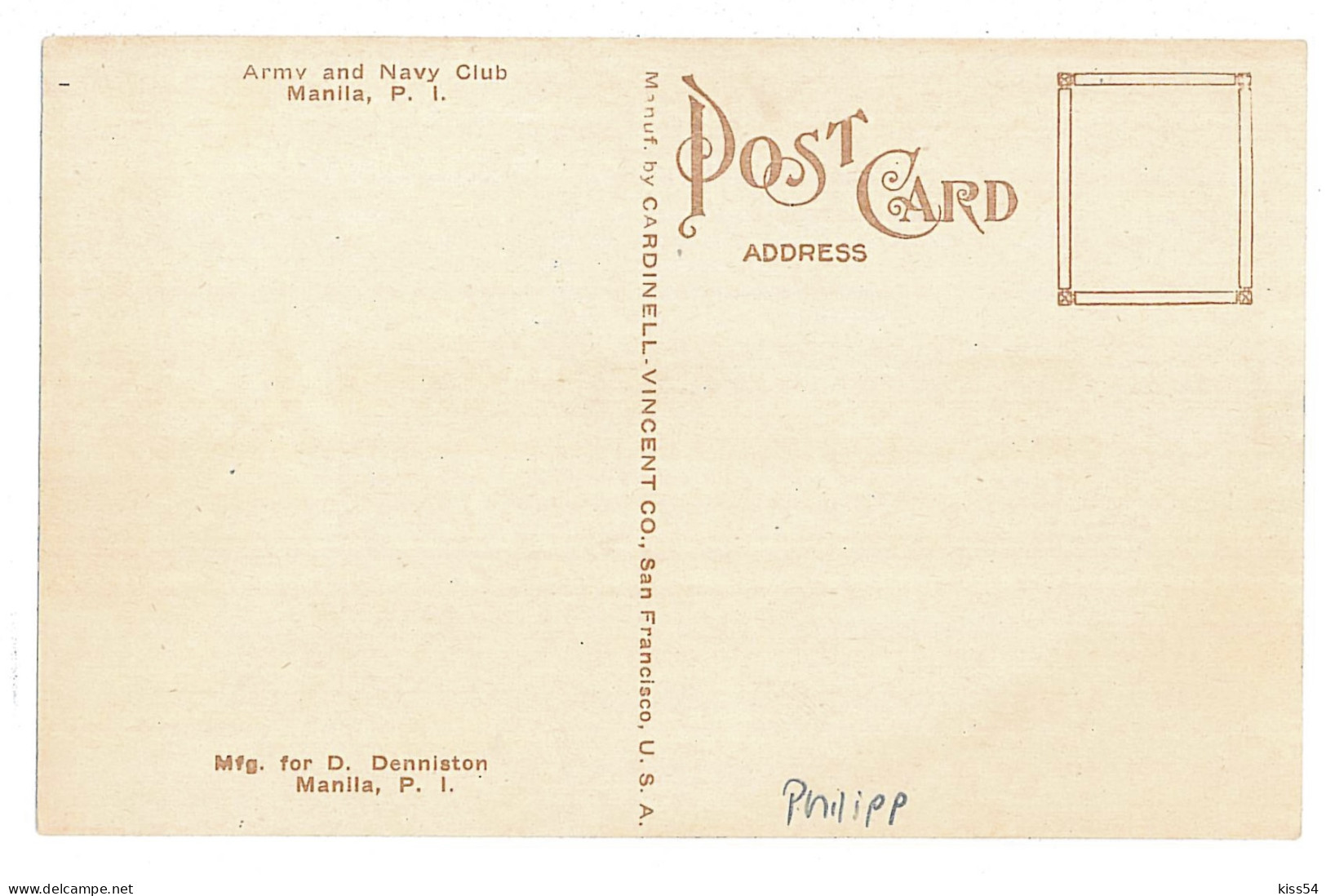 PH 3 - 10142 MANILA, Philippines, Army & Navy Club - Old Postcard - Unused - Filippine