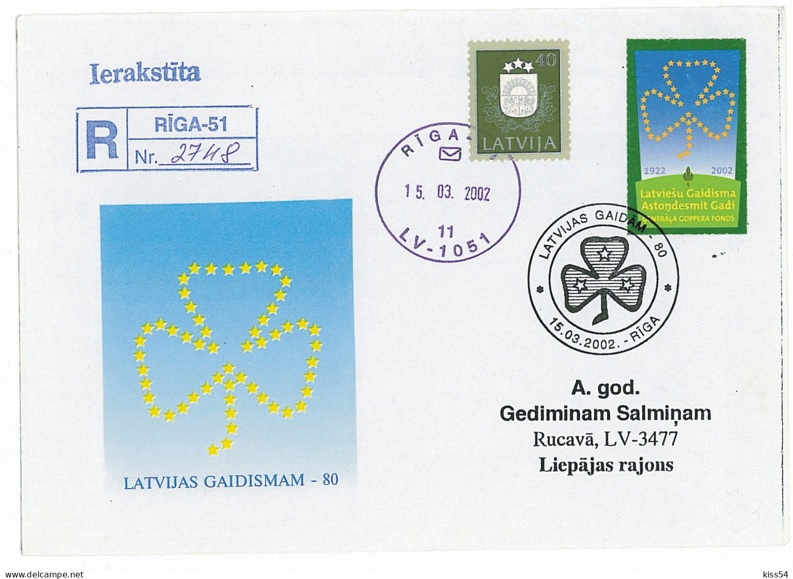 SC 14 - 173 LETONIA, Scout - Cover - 2002 - Covers & Documents