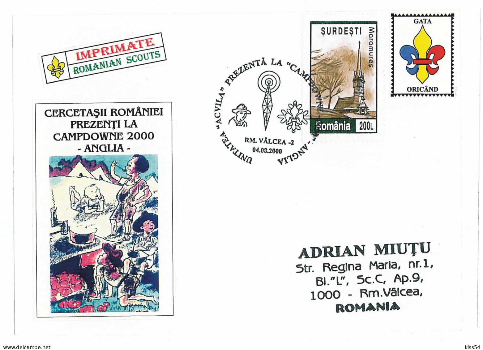 SC 14 - 1044 ROMANIA, Scout - Cover - 2000 - Cartas & Documentos