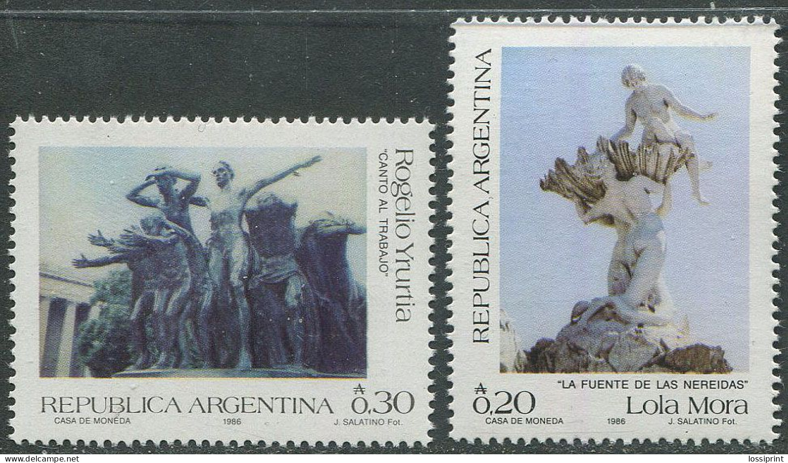 Argentina:Unused Stamps Monuments, Rogelio Yrurtia And Lola Mora, 1986, MNH - Monumenti