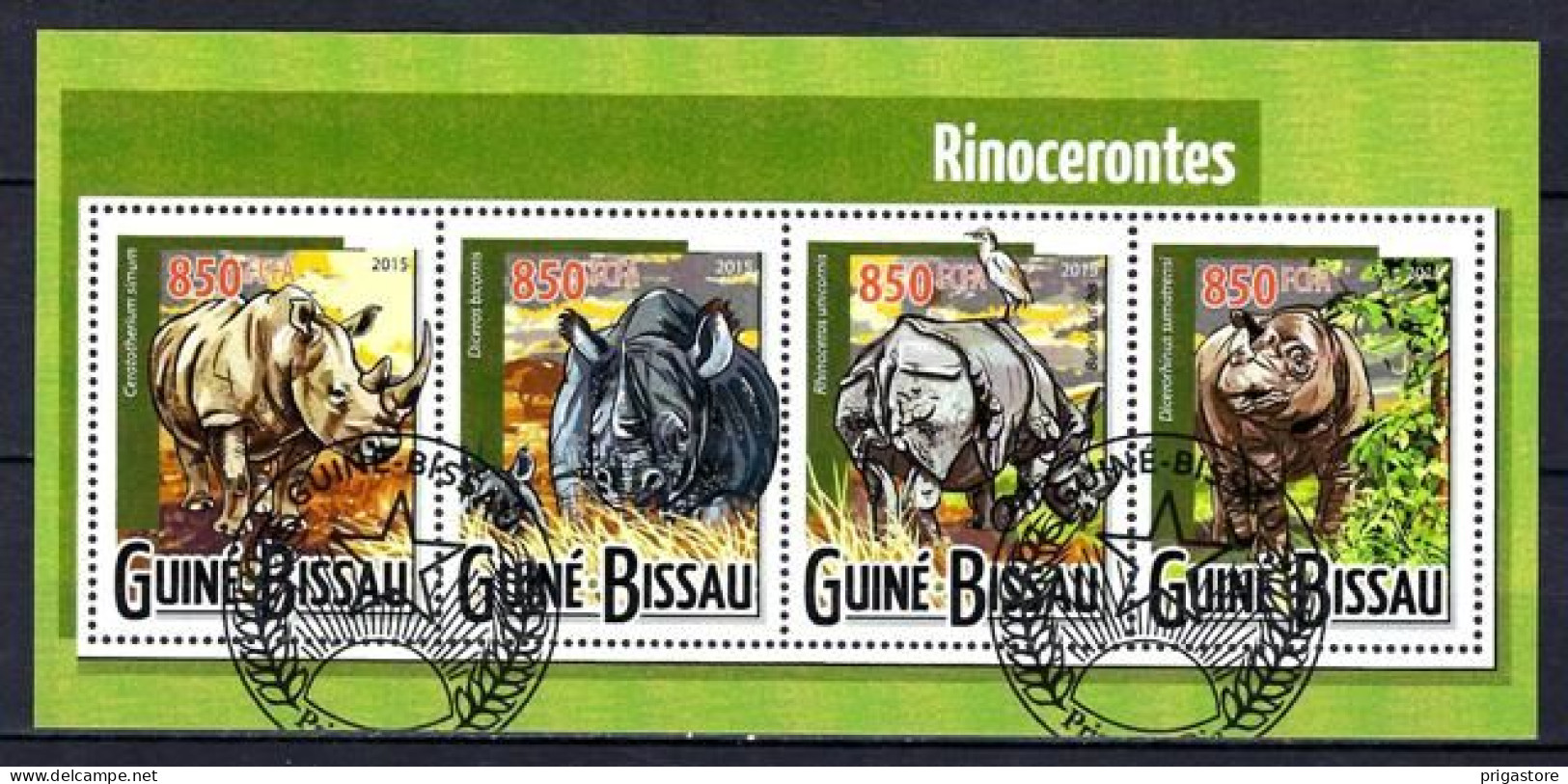 Animaux Rhinocéros Guinée Bissau 2015 (329) Yvert N° 6012 à 6015 Oblitérés Used - Rhinozerosse