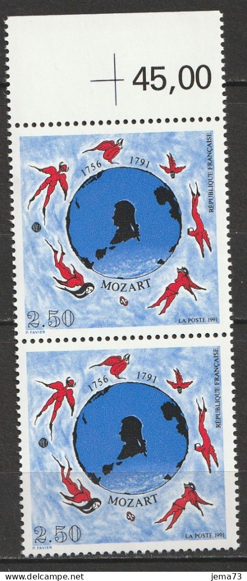 N° 2695 Bicentenaire De La Mort De Mozart: Belle Paire De 2 De Timbres Neuf Impeccablebord - Ungebraucht