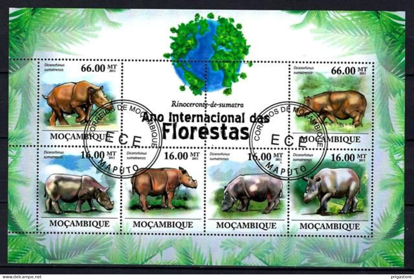 Animaux Rhinocéros Mozambique 2011 (330) Yvert N° 3556 à 3561 Oblitérés Used - Rhinozerosse
