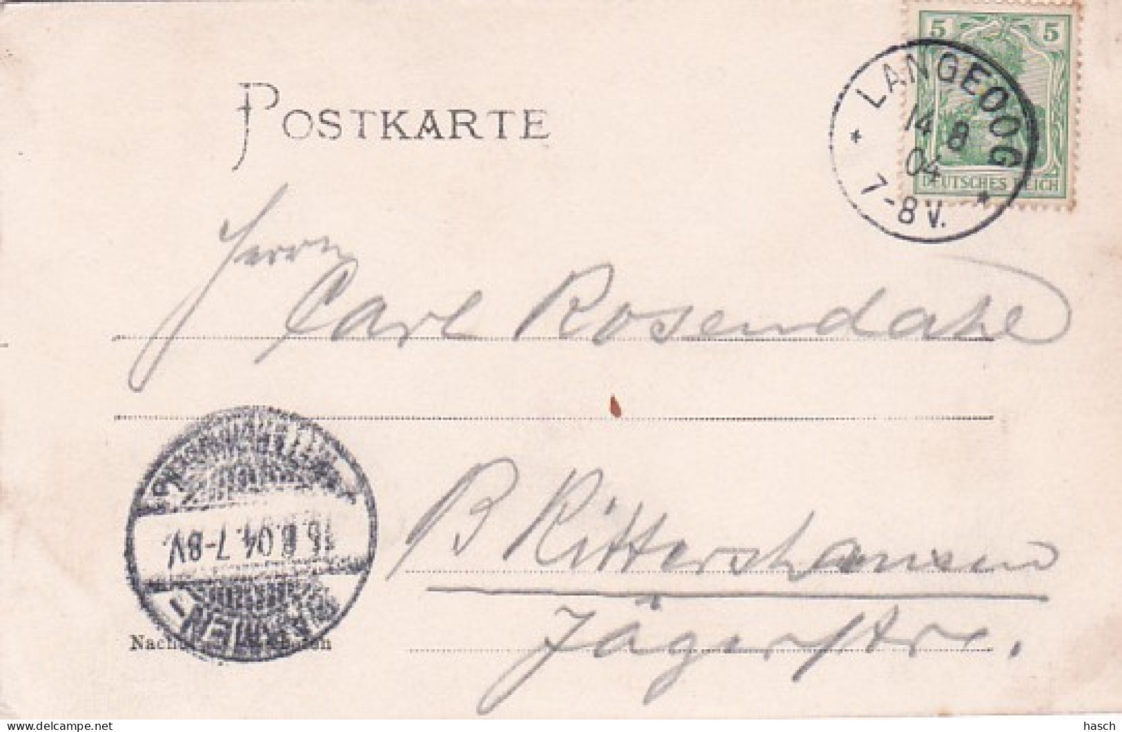 2791	102	Gruss Aus Langeoog )  (Briefmarke Der Post 1904) (Sehr Kleine Falten Im Ecken) - Langeoog