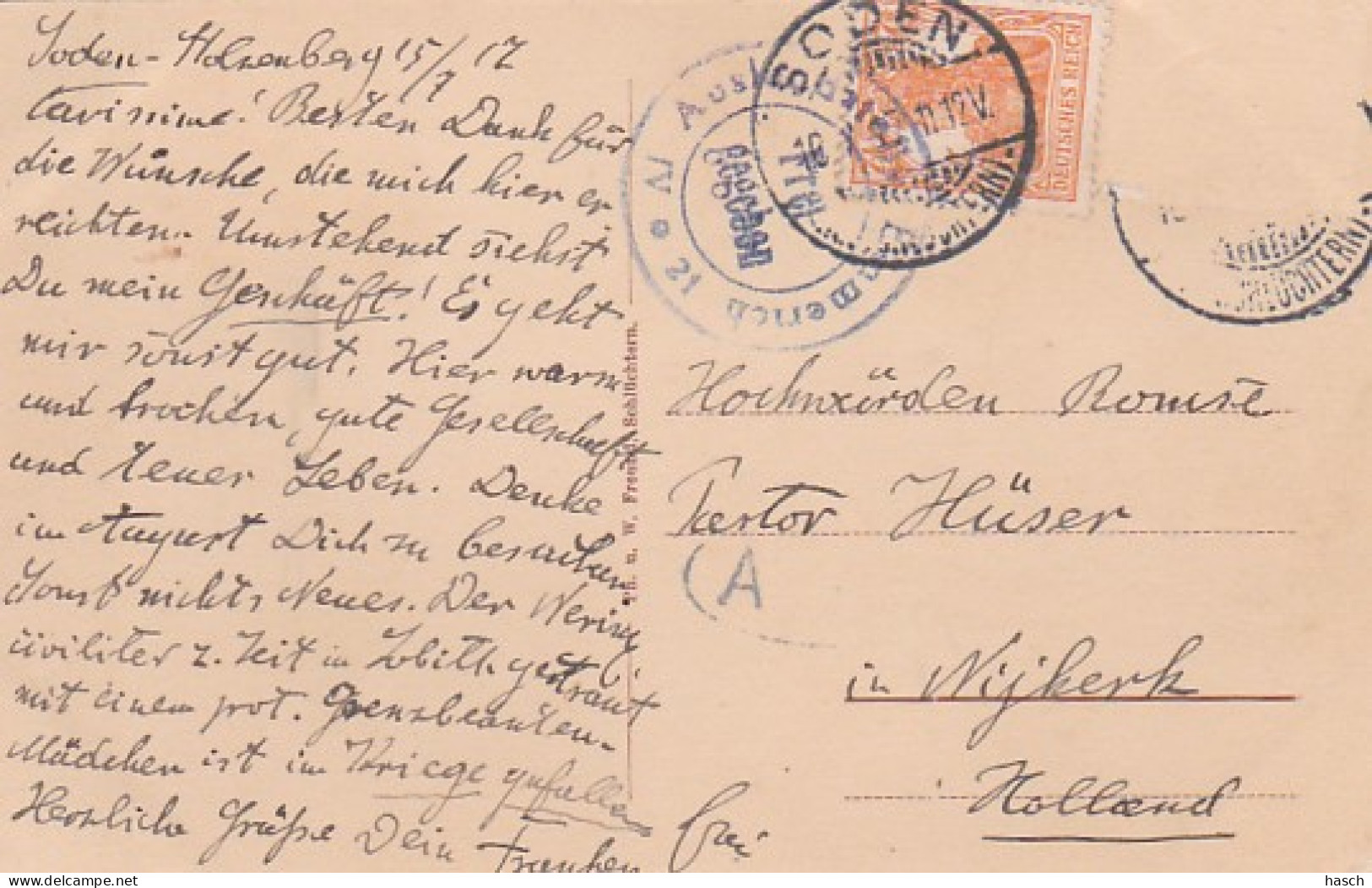2791	189	Solbad Soden Stolzenberg Badehaus 1917(Oben Bleistift.) (Sehr Kleine Falten Im Ecken) - Bad Soden