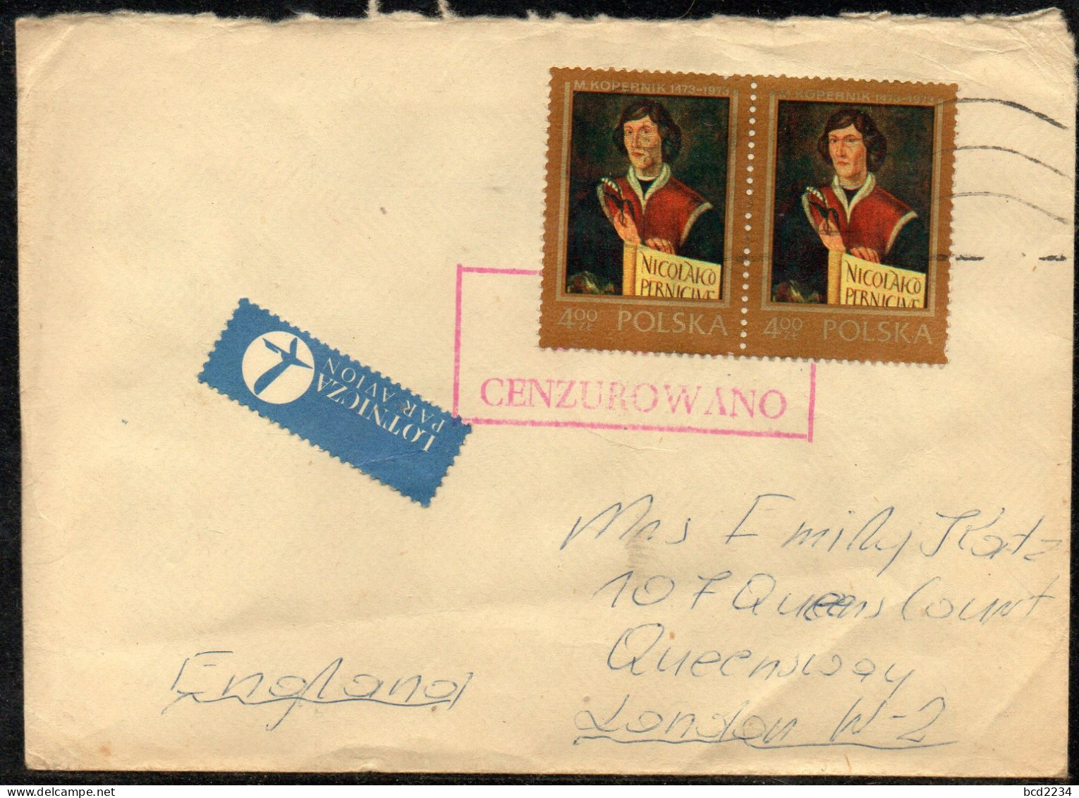 POLAND 198? SOLIDARITY SOLIDARNOSC PERIOD MARTIAL LAW NIE CENZUROWANO NOT CENSORED MAUVE CACHET TO LONDON - Storia Postale