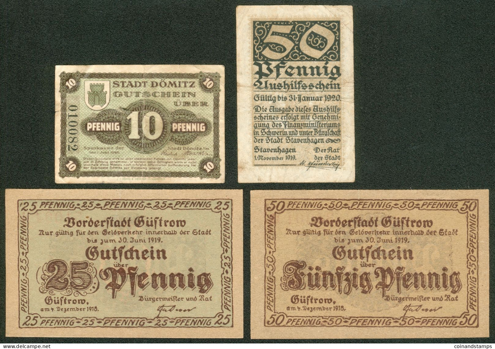 Vorderstadt Güstrow 25+50 Pfennig 30. Juni 1919 + 2 Weitere Scheine Dömitz, Stavenhagen - Sammlungen