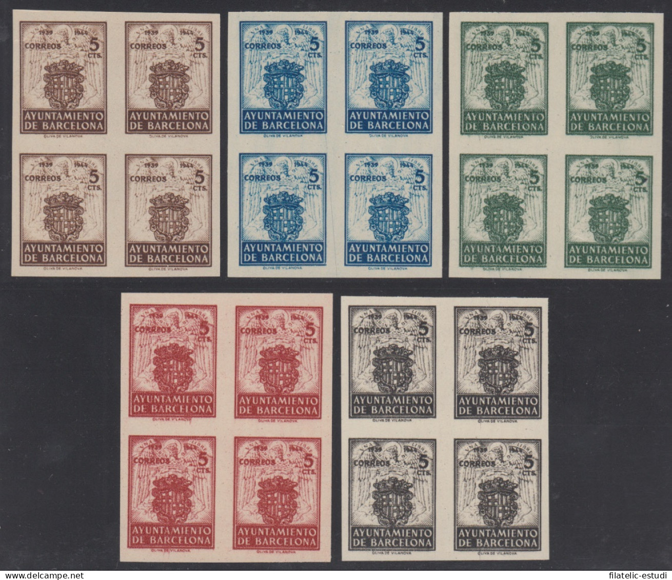 Barcelona 55/59s Bl.4 1944 Escudo Nacional Sin Goma MNH - Barcelone