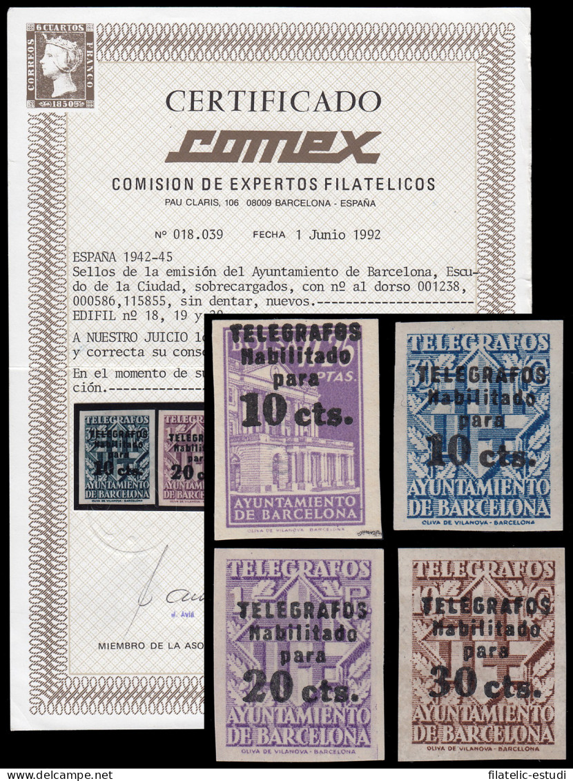 Barcelona Telégrafos 17/20 1942-45 Sello De Bolsa Habilitados Sin Dentar MNH - Barcellona