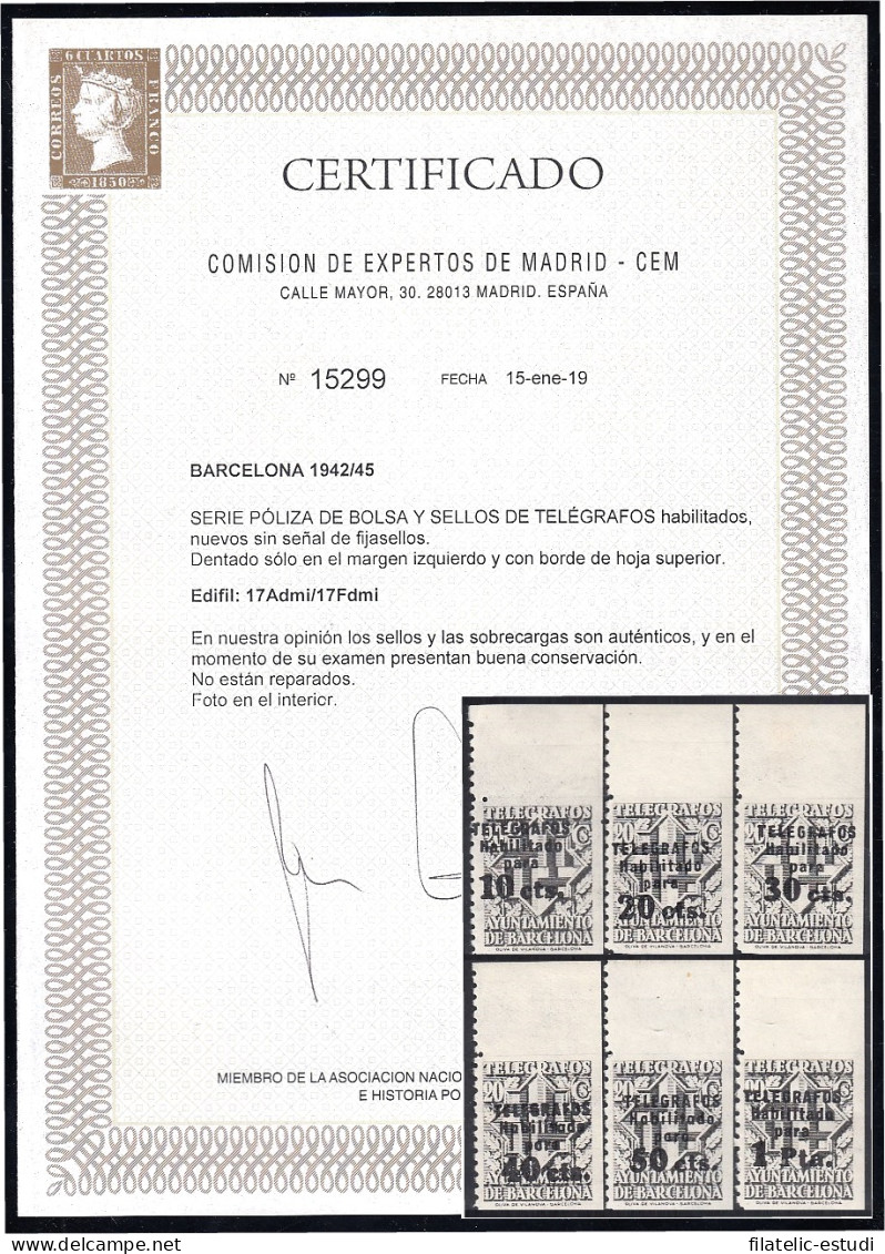 Barcelona 17Admi/Fdmi 1942/45 Ayuntamiento De Barcelona MNH - Barcelona