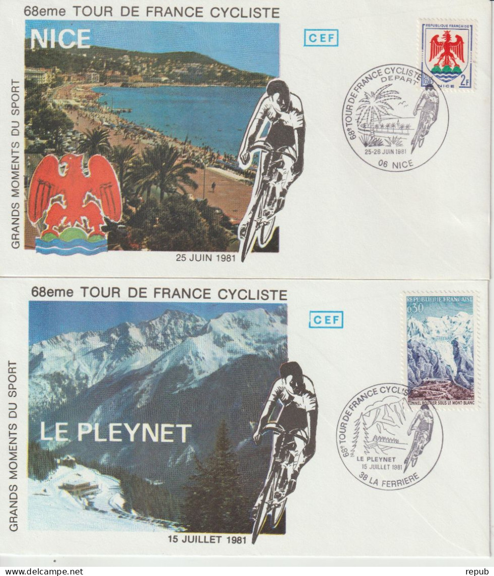 France 1981 Tour De France Lot De 7 Souvenirs, Différentes étapes - Gedenkstempel