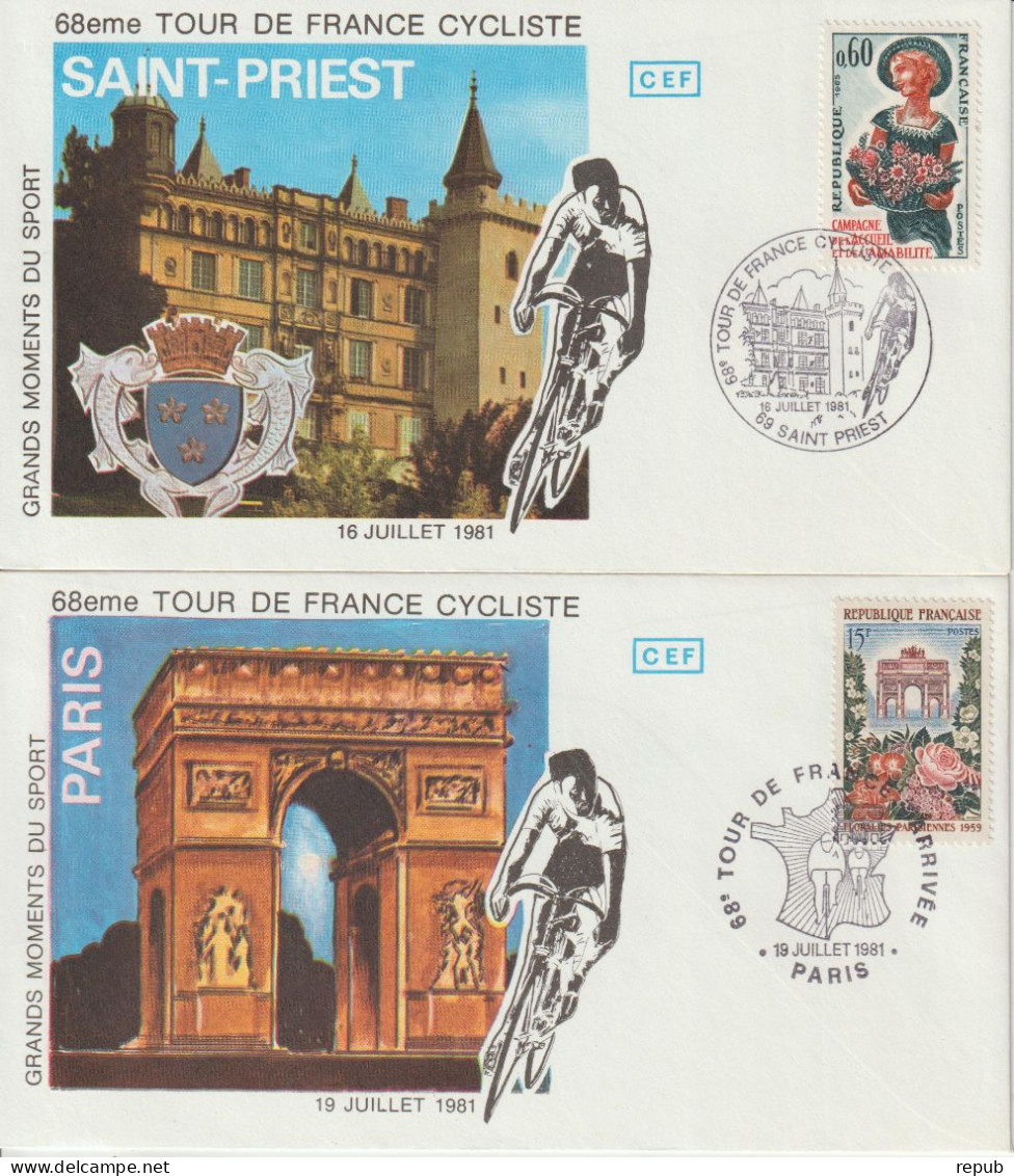 France 1981 Tour De France Lot De 7 Souvenirs, Différentes étapes - Cachets Commémoratifs