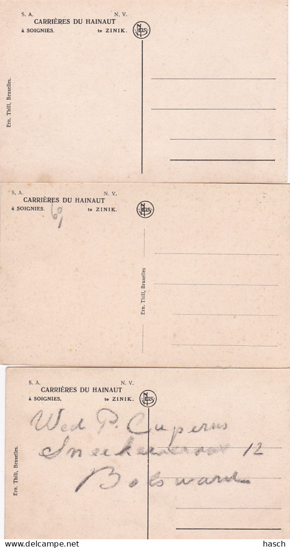 2810	105	Carrieres Du Hainaut, Vue D’ensemble – Chantiers De Taille – La Marbrerie, Les Polissoirs (3 Cartes) - Soignies