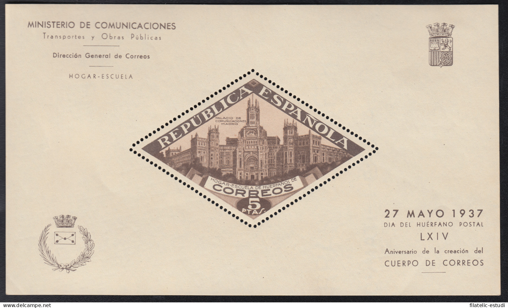 España Spain Beneficencia Huéfanos Correos  17 1937 Palacio Madrid MNH - Wohlfahrtsmarken