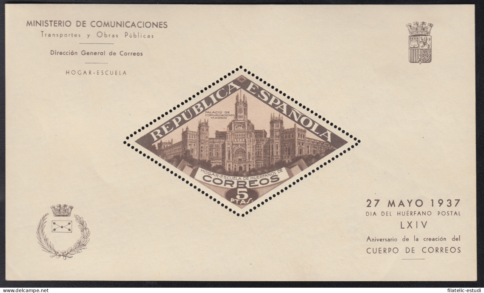 España Spain Beneficencia Huéfanos Correos  17 1937 Palacio Madrid MNH - Beneficiencia (Sellos De)