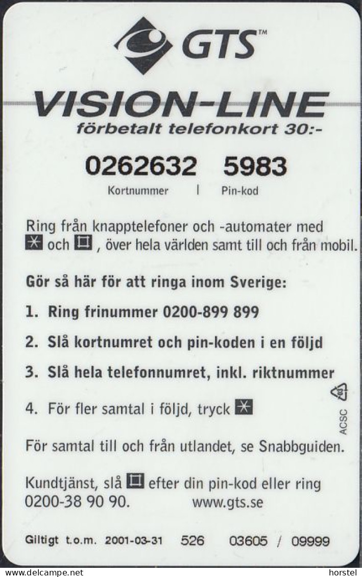 Schweden Prepaid - GTS Vision Line - World - Värde 30:- - Zweden