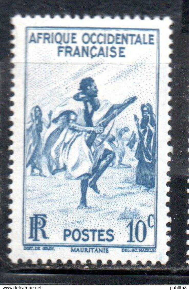 AOF AFRICA OCCIDENTALE FRANCESE AFRIQUE FRANCAISE 1947 RIFLE DANCE MAURITANIA 10c MNH - Ongebruikt