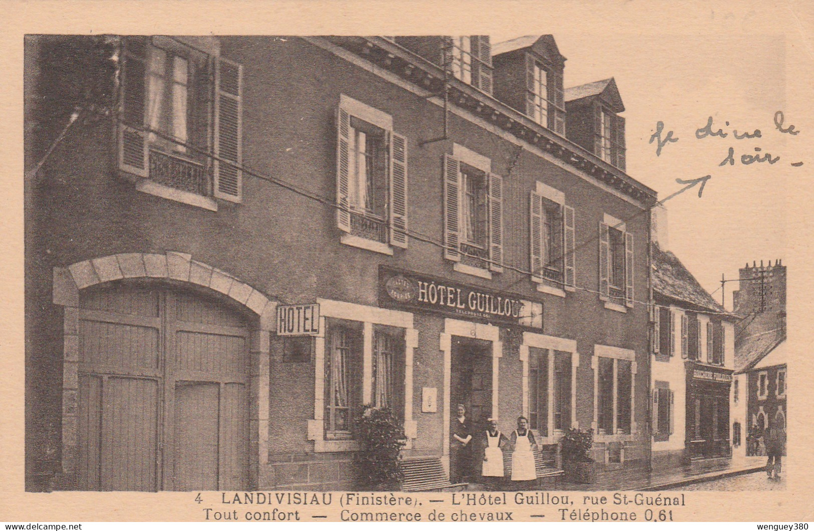 29 LANDIVISIAU ( Finistére)    L'Hôtel Guillou, Rue St-Guenal   Téléphone 0.61  TB   PLAN  Env.1935.    RARE - Landivisiau