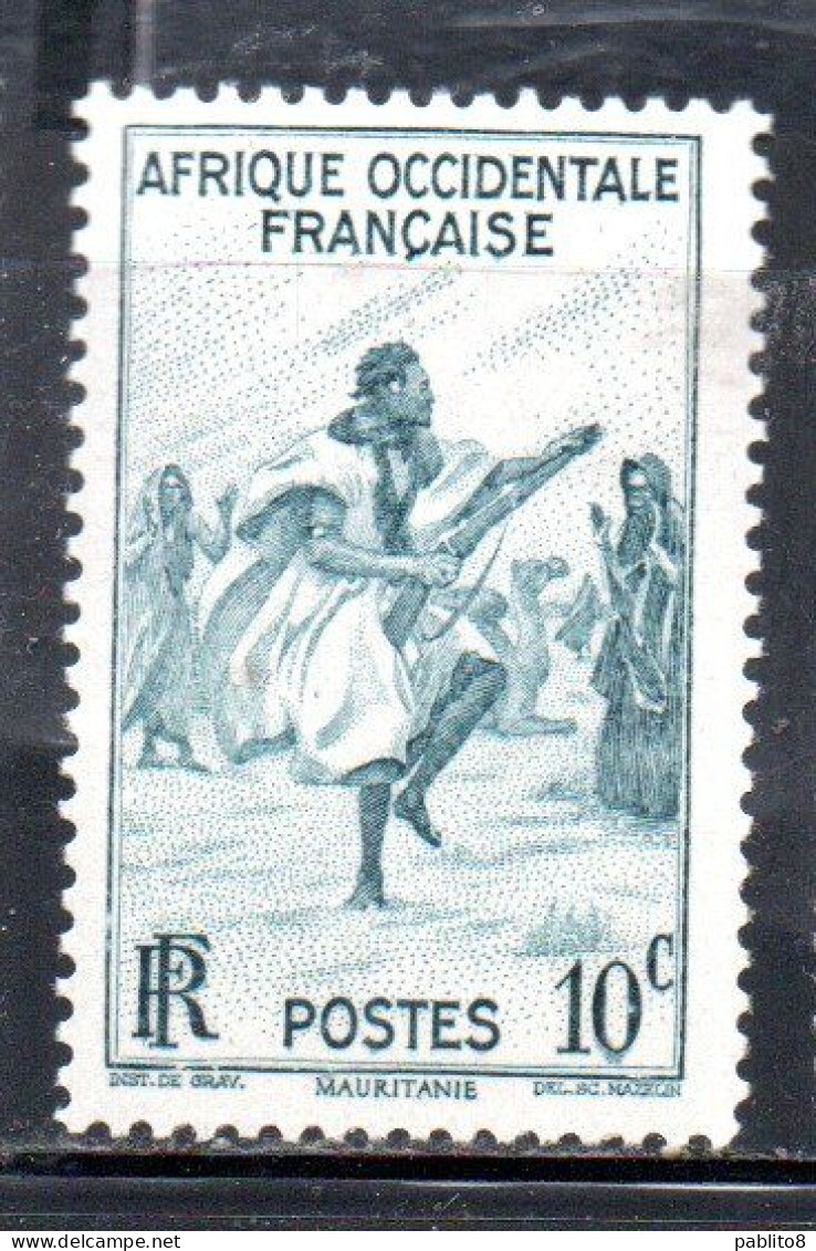 AOF AFRICA OCCIDENTALE FRANCESE AFRIQUE FRANCAISE 1947 RIFLE DANCE MAURITANIA 10c MNH - Nuevos
