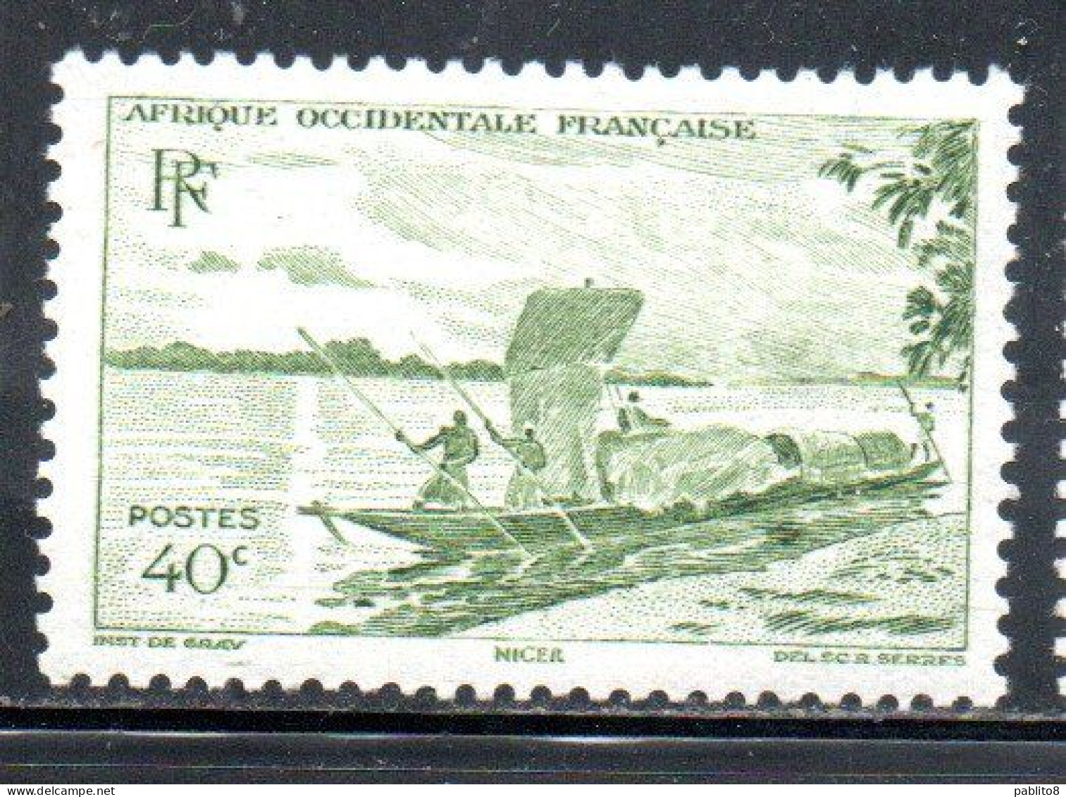 AOF AFRICA OCCIDENTALE FRANCESE AFRIQUE FRANCAISE 1947 TRADING CANOE NIGER RIVER 40c MNH - Ongebruikt