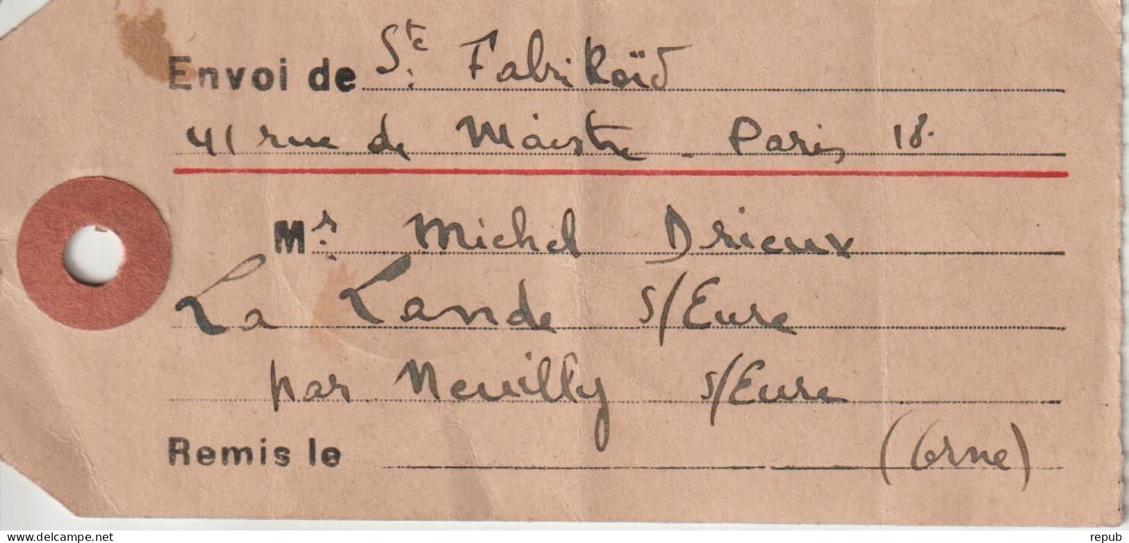 France étiquette De Colis 1947 De Paris Pour Neuilly Sur Eure (61) - 1921-1960: Periodo Moderno