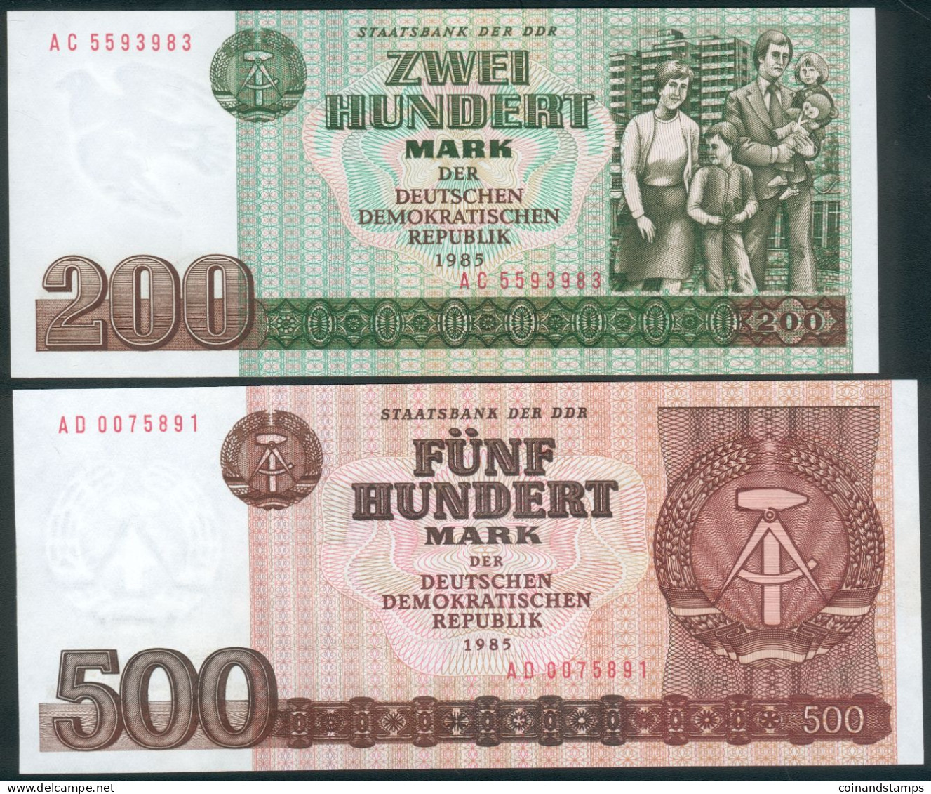 DDR 200 + 500 Mark 1985 Grabowski DDR-26, DDR-27, UNC. - 200 Mark